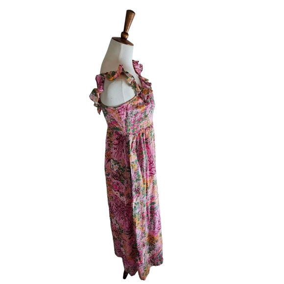 Banjanan Alexa Floral Ruffle Midi Dress Pink Small Preowned - Picture 7 of 11